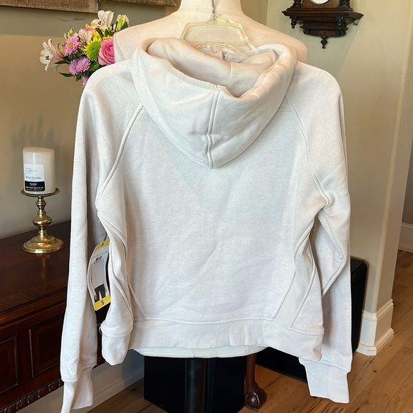 Comfy Scuba Neck Half Zip Beige Hoodie with Front Pocket - Picture 6 of 12